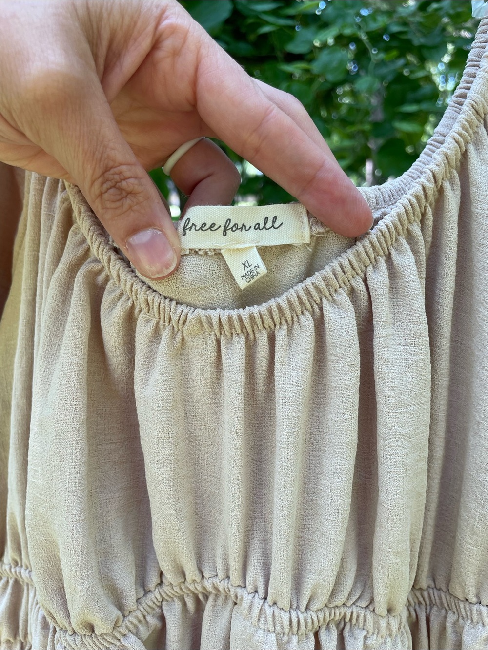 Free For All XL Beige Puff Sleeve Smocked Wide Leg Jumpsuit Cottagecore Boho - Picture 5 of 5